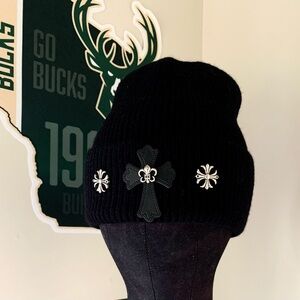 Chrome Hearts Black Knit Hat with Cross Details